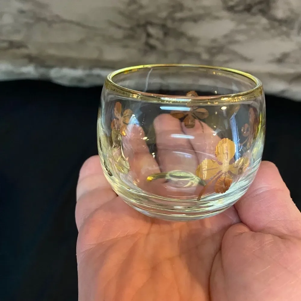 * Federal glass Roly Poly/tumbler glass gold accent four leaf clover set of 2